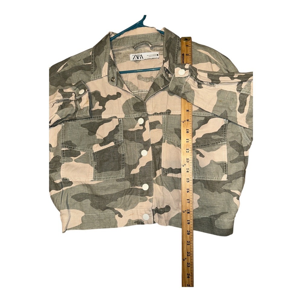 Zara Green Camo‎ Linen Blend Cropped Jacket, Womens Medium - Picture 8 of 8